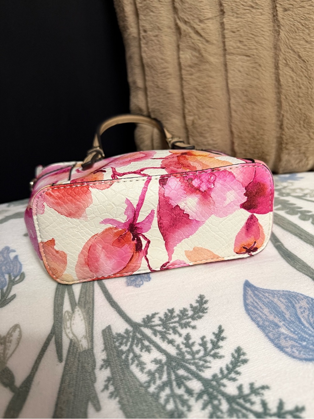 GUESS Floral Watercolor Mini Tote in Pink and Cream - Picture 3 of 4